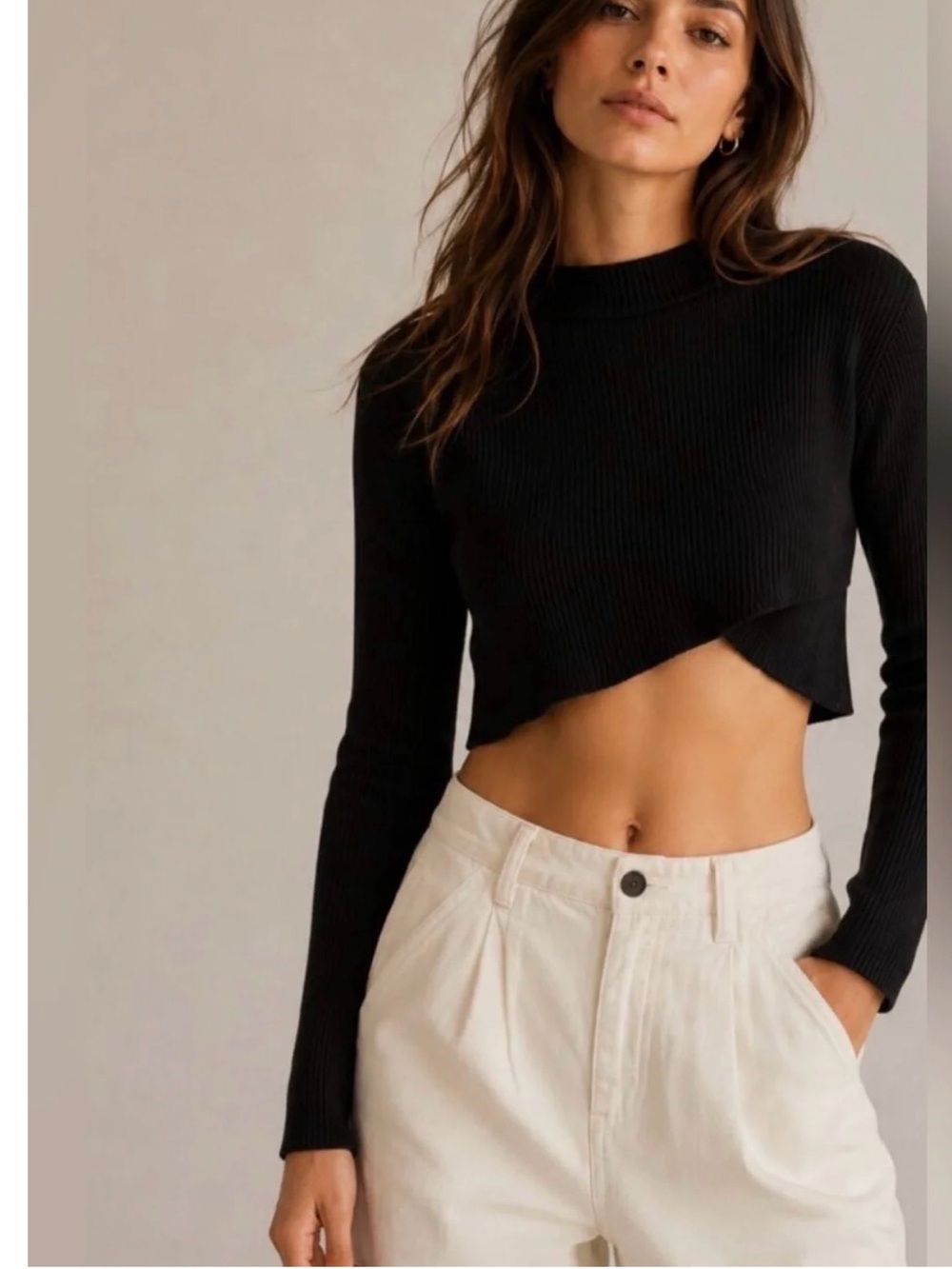 Joie Overlap Ribbed Long Sleeved Cropped Top